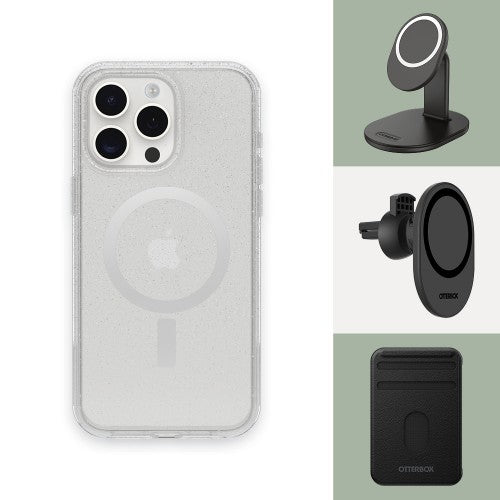 OtterBox Symmetry Series Clear for MagSafe for iPhone 15 Pro Max, Stardust (Clear Glitter)