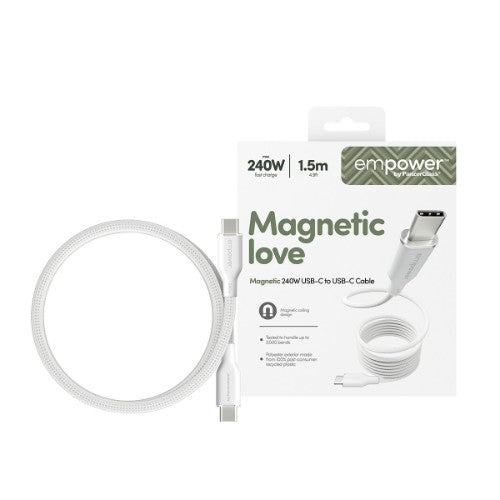 PanzerGlass empower™ by ® Magnetic 240W USB-C to USB-C Cable | USB 2.0 | 1.5M | Silver White