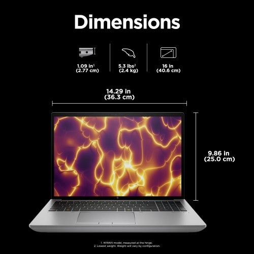 HP ZBook Fury G11 Intel® Core™ i7 i7-14700HX Mobile workstation 40.6 cm (16") WUXGA 32 GB DDR5-SDRAM 1 TB SSD NVIDIA RTX A1000 Wi-Fi 7 (802.11be) Windows 11 Pro AI Workstation, AI PC Silver