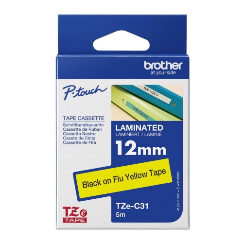 Brother TZE-C31 DirectLabel black on yellow Laminat 12mm x 5m for Brother P-Touch TZ 3.5-18mm/6-12mm/6-18mm/6-24mm/6-36mm