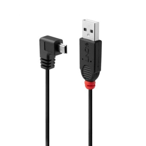 Lindy 2m USB 2.0 Cable - Type A to Mini-B, 90 Degree Right Angle