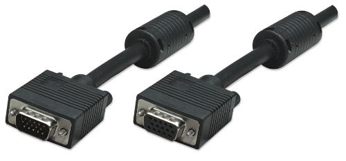 Manhattan VGA Extension Cable (with Ferrite Cores), 4.5m, Male to Female, HD15, Cable of higher SVGA Specification (fully compatible), Shielding with Ferrite Cores helps minimise EMI interference for improved video transmission, Black