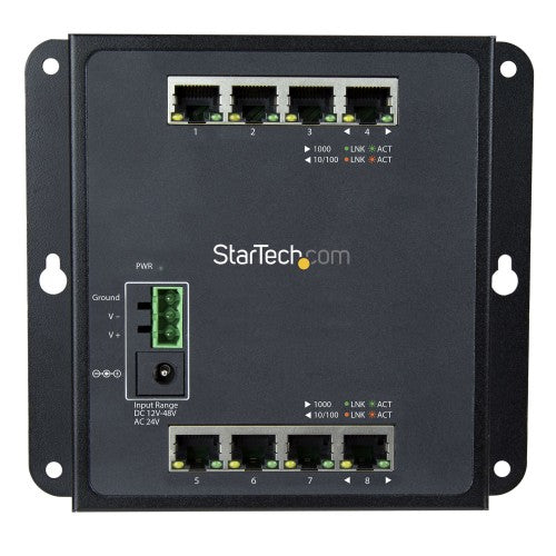 StarTech.com Industrial 8 Port Gigabit Ethernet Switch - Hardened Compact GbE Layer/L2 Managed Switch - Rugged Network Switch Din Rail/Wall Mountable RJ45/LAN Switch IP-30/-40C to +75C Temp