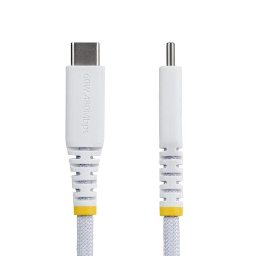StarTech.com 3m (10ft) White USB-C Charging Cable, 60W (3A) PD, Dual-Layer Braided Nylon/TPE Jacket, Rugged USB C Charging Cord, USB 2.0 Laptop Charger Cable