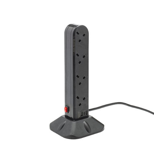 connektgear 2m 8 Way Surge Protected UK Socket Tower Block with USB Type A and C Ports