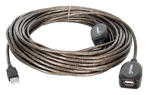 Manhattan USB-A to USB-A Extension Cable, 20m, Male to Female, Active, 480 Mbps (USB 2.0), Daisy-Chainable, Built In Repeater, Hi-Speed USB, Black, Three Year Warranty, Equivalent to USB2AAEXT20M