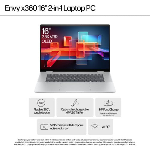 HP ENVY x360 16-ad0000na AMD Ryzen™ 7 8840HS Hybrid (2-in-1) 40.6 cm (16") Touchscreen 2K 16 GB LPDDR5-SDRAM 1 TB SSD Wi-Fi 6E (802.11ax) Windows 11 Home AI PC Silver