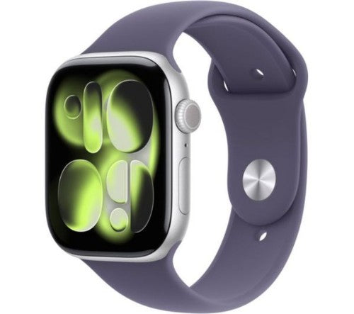 Apple Watch Series 11 GPS 46mm Silver Aluminium Case with Purple Fog Sport Band - S/M