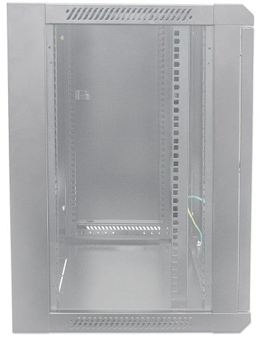 Intellinet 19" Network Cabinet - Wall Mount (Standard), 9U, 600mm Deep, Grey, Flatpack, Max 60kg, Suitable also for use on desk or floor, Usable Depth 410mm, Metal & Glass Door, Back Panel, Removeable Sides, Parts for wall install (eg screws/rawl plugs) n