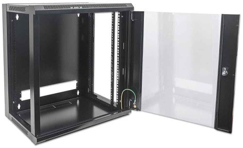 Intellinet 19" Network Cabinet - Wall Mount (Standard), 6U, 450mm Deep, Black, Flatpack, Max 60kg, Suitable also for use on desk or floor, Usable Depth 270mm to 350mm, Metal & Glass Door, Back Panel, Removeable Sides,Parts for wall installation not includ