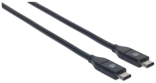 Manhattan USB-C to USB-C Cable, 1m, Male to Male, Black, 10 Gbps (USB 3.2 Gen2 aka USB 3.1), 3A (fast charging), SuperSpeed+ USB, Lifetime Warranty, Equivalent to USB31CC1M