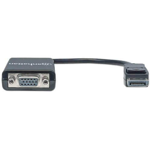 Manhattan DisplayPort to VGA HD15 Converter Cable, 15cm, Male to Female, Active, DP With Latch, Black, Lifetime Warranty, Equivalent to DP2VGA2.