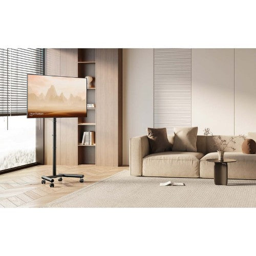 Manhattan Trolley Mount Stand for TV & Monitors, For screens: 13" to 42", VESA compatibility: all between 75X75 to 200x200mm - check the dimensions of the four mounting holes on back of screen to ensure it fits, Max 20kg, Height-adjustable to six levels,