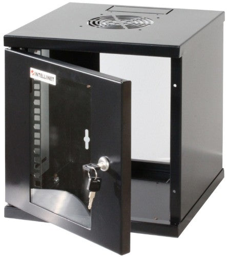 Intellinet 10" Network Cabinet - Wall Mount (Standard), 6U, 300mm Deep, Black, Assembled, Max 60kg, Suitable also for use on desk or floor, Usable Depth 265mm, Metal & Glass Door, Back Panel,Removeable Sides,Parts for wall install (eg screws/rawl plugs) n