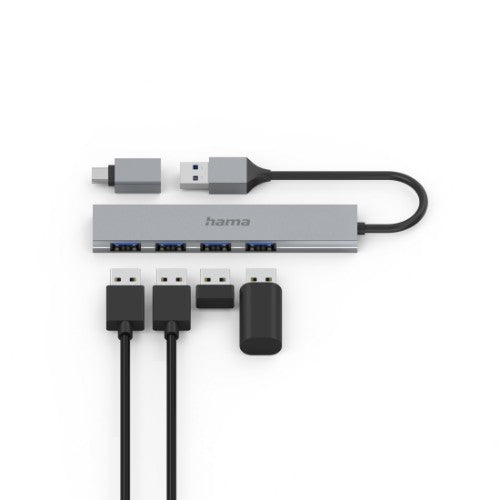 Hama 00200141 interface hub USB 3.2 Gen 1 (3.1 Gen 1) Type-A 5000 Mbit/s Grey
