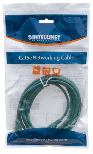 Intellinet Network Patch Cable, Cat6, 1m, Green, CCA, U/UTP, PVC, RJ45, Gold Plated Contacts, Snagless, Booted, Lifetime Warranty