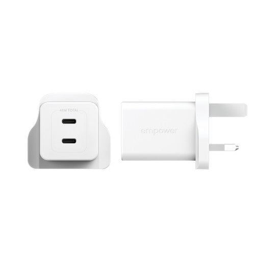 PanzerGlass empower™ by ® Turbo 45W Charger incl. 2 x USB-C | UK Plug | Silver White