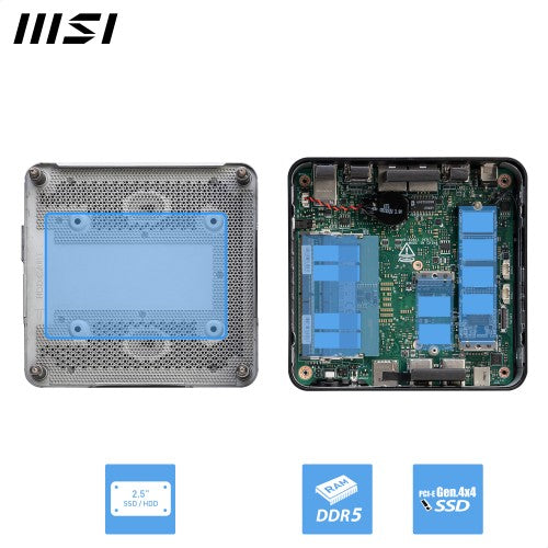 MSI Cubi NUC 1M Intel Core 5 120U Desktop PC, NUC, SFF, Mini Computer, HTPC, (16GB RAM, 512GB Storage, Windows 11 PRO), Intel Graphics/DDR5/Dual ThunderBolt 4/Dual HDMI/Dual LAN/WiFi 6E/BT 5.3/VESA