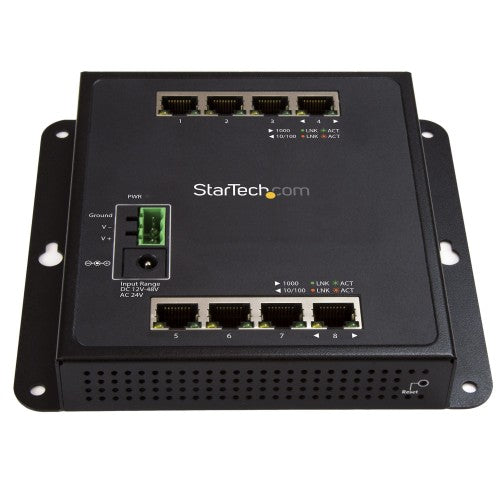 StarTech.com Industrial 8 Port Gigabit Ethernet Switch - Hardened Compact GbE Layer/L2 Managed Switch - Rugged Network Switch Din Rail/Wall Mountable RJ45/LAN Switch IP-30/-40C to +75C Temp