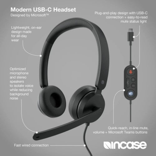 Incase Designed by Microsoft Modern USB-C Headset Wired Head-band Office/Call center USB Type-C Black