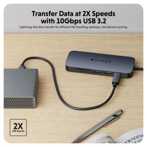 HYPER HD4004GL interface hub USB 3.2 Gen 1 (3.1 Gen 1) Type-C 10000 Mbit/s Blue, Grey
