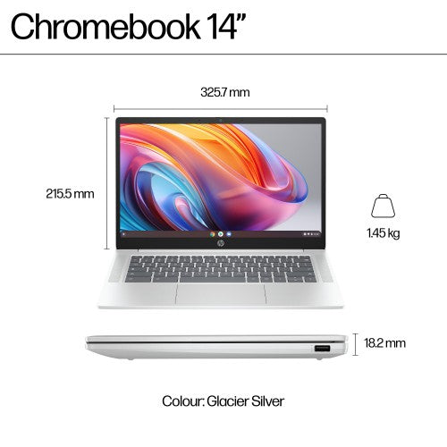 HP Chromebook 14a-nf0003na Intel® N N100 35.6 cm (14") Full HD 8 GB LPDDR5-SDRAM 128 GB eUFS Wi-Fi 6E (802.11ax) ChromeOS Silver