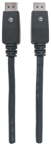 Manhattan DisplayPort 1.1 Cable, 4K@60Hz, 10m, Male to Male, With Latches, Fully Shielded, Black, Lifetime Warranty