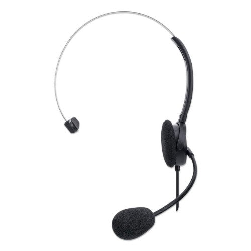 Manhattan Mono Over-Ear Headset (USB), Microphone Boom (padded), Polybag Packaging, Adjustable Headband, In-Line Volume Control, Ear Cushion, USB-A for both sound and mic use, cable 1.5m, Three Year Warranty