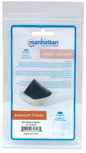 Manhattan HDMI Straight Coupler/Connector, 4K@60Hz, Suitable for ALL 4K & 1080p uses, Connect HDMI cables up to 5m on each side, Black, Female/Female, Ultra HD 4k x 2k,Lifetime Warranty,Fully Shielded,Gold Plated Contacts,Premium High Speed. Equivalent to