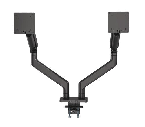 Manhattan Dual Desk Mount for TV & Monitor Mounts (Full Motion Spring), For screens 13" to 45", Clamp or Grommet Assembly, VESA compatability: 75x75 and 100x100mm - check the dimensions of the four mounting holes on back of screen to ensure it fits, Max 2