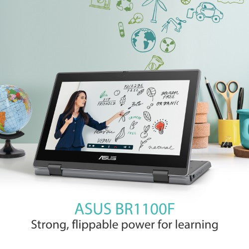 ASUS BR1100F-C41XA-3Y Intel® Celeron® N N4500 Hybrid (2-in-1) 29.5 cm (11.6") Touchscreen HD 4 GB DDR4-SDRAM 128 GB eMMC Wi-Fi 6 (802.11ax) Windows 11 Pro Education Grey