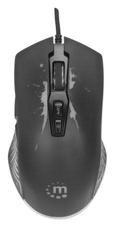 Manhattan Gaming Mouse with LEDs, Wired, Seven Button, Scroll Wheel, 7200dpi, Black with LED lighting, Three Year Warranty