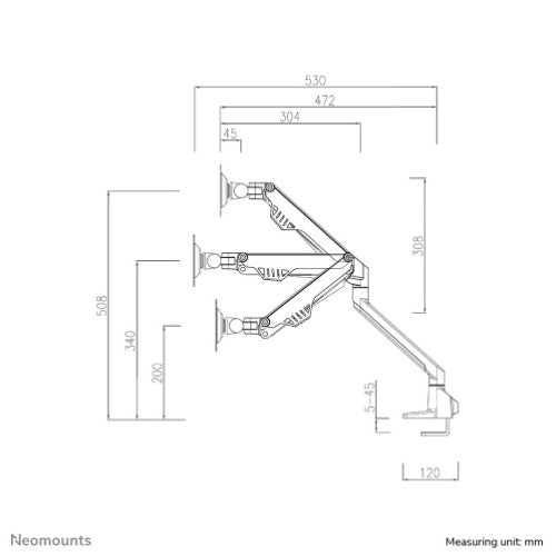 Neomounts FPMA-D750DBLACK2 Monitor arm 10-32" - gas spring - Topfix - 180°-stop