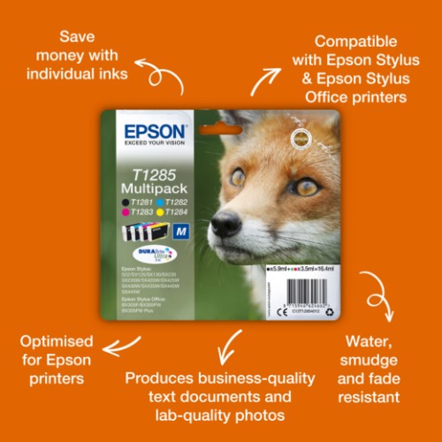Epson C13T12854012/T1285 Ink cartridge multi pack Bk,C,M,Y 5,9 ml + 3x3,5 ml Pack=4 for Epson Stylus S 22/SX 235 W/SX 420/SX 430 W