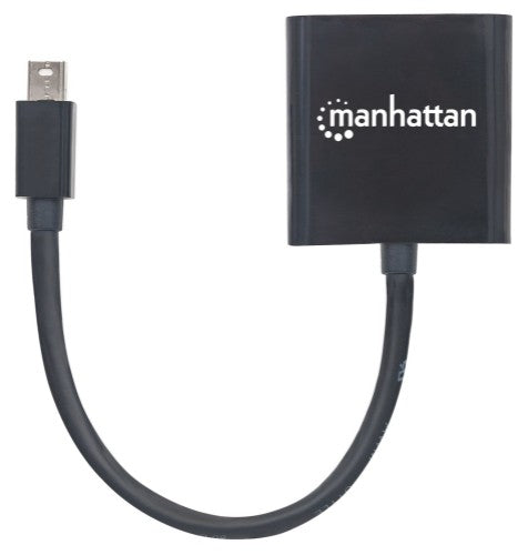 Manhattan Mini DisplayPort 1.2a to DVI-I Dual-Link Adapter Cable, 4K@30Hz, Active, 19.5cm, Male to Female, Compatible with DVD-D, Black, Three Year Warranty