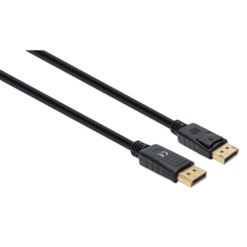 Manhattan DisplayPort 1.4 Cable, 8K@60hz, 1m, Suitable for ALL 8K, 4K & 1080p/HD uses - when upgrading now or have it ready for when you need it, PVC Cable, Male to Male, With Latches, Fully Shielded, Black, Lifetime Warranty, Equivalent to DP14MM1M