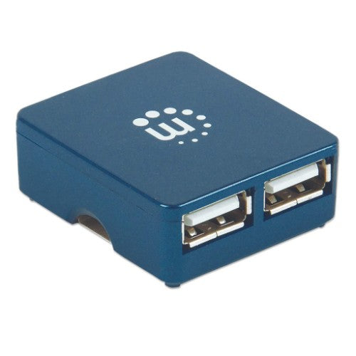 Manhattan USB-A 4-Port Micro Hub, 4x USB-A Ports, Blue, 480 Mbps (USB 2.0), USB powered (no external power supply required), Hi-Speed USB, Three Year Warranty, Equivalent to ST4200MINI2