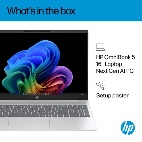 HP OmniBook 5 NGAI 16-ag1001na Copilot+ PC AMD Ryzen™ AI 5 340 Laptop 40.6 cm (16") 2K 16 GB LPDDR5x-SDRAM 512 GB SSD Wi-Fi 6 (802.11ax) Windows 11 Home Silver