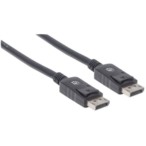 Manhattan DisplayPort 1.2 Cable, 4K@60hz, 2m, Male to Male, With Latches, Fully Shielded, Black, Lifetime Warranty, Equivalent to DISPL2M