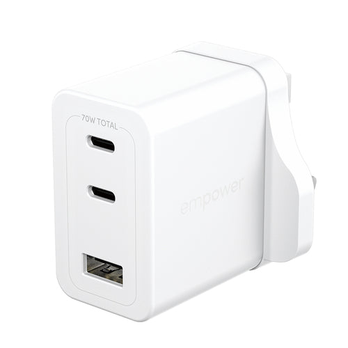 PanzerGlass empower™ by ® Turbo 70W Multiple Charger incl. 2 x USB-C + USB-A | UK Plug | Silver White