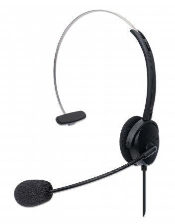 Manhattan Mono On-Ear Headset (USB), Microphone Boom (padded), Polybag Packaging, Adjustable Headband, In-Line Volume Control, Ear Cushion, USB-A for both sound and mic use, cable 1.5m, Three Year Warranty