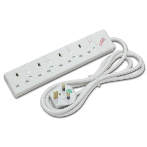 Lindy 2m 4-Way Individually Switched UK Mains Power Strips, White