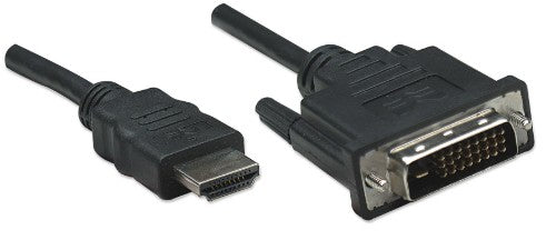 Manhattan HDMI to DVI-D 24+1 Cable, 1m, Male to Male, Black, Dual Link, Compatible with DVD-D, Lifetime Warranty, Equivalent to HDDVIMM1M