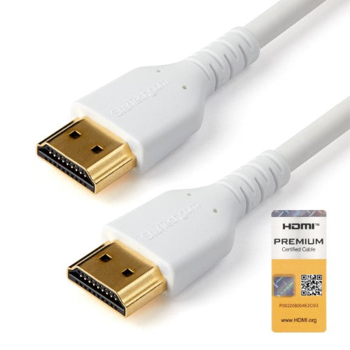 StarTech.com 6ft (2m) Slim HDMI 2.0 Cable, Flexible Premium Certified HDMI Cord with Ethernet, UHD 4K 60Hz HDR10, Durable Aramid Fiber Design with TPE Jacket, White