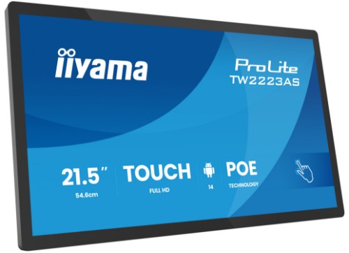 iiyama TW2223AS-B3P Signage Display Interactive flat panel 54.6 cm (21.5") Wi-Fi 450 cd/m² Full HD Black Touchscreen Built-in processor Android 24/7