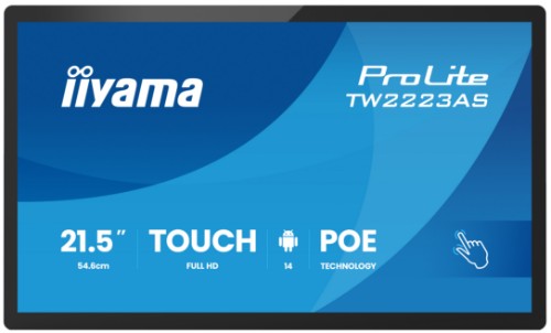 iiyama TW2223AS-B3P Signage Display Interactive flat panel 54.6 cm (21.5") Wi-Fi 450 cd/m² Full HD Black Touchscreen Built-in processor Android 24/7