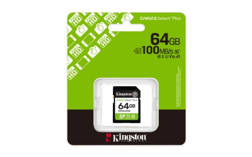 Kingston Technology 64GB SDXC Canvas Select Plus Gen3 100MB/s C10 UHS-I U1 V10