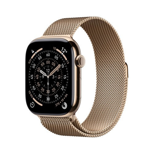 Apple Watch Series 11 GPS + Cellular 46mm Gold Titanium Case with Gold Milanese Loop - S/M