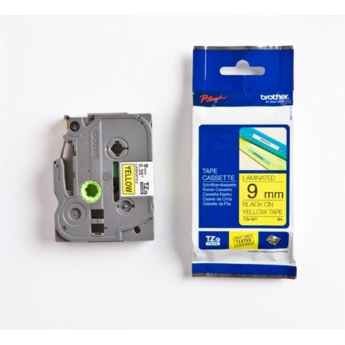 Brother TZE-621 DirectLabel black on yellow Laminat 9mm x 8m for Brother P-Touch TZ 3.5-18mm/6-12mm/6-18mm/6-24mm/6-36mm