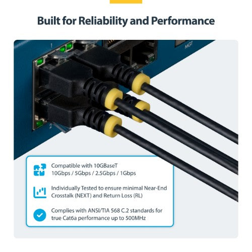 StarTech.com 2m Black Ultra Slim CAT6a Ethernet Cable, Snagless, UTP, Pure Bare Copper Wire, 34AWG Slim RJ45 Network Patch Cord, Individually Tested
